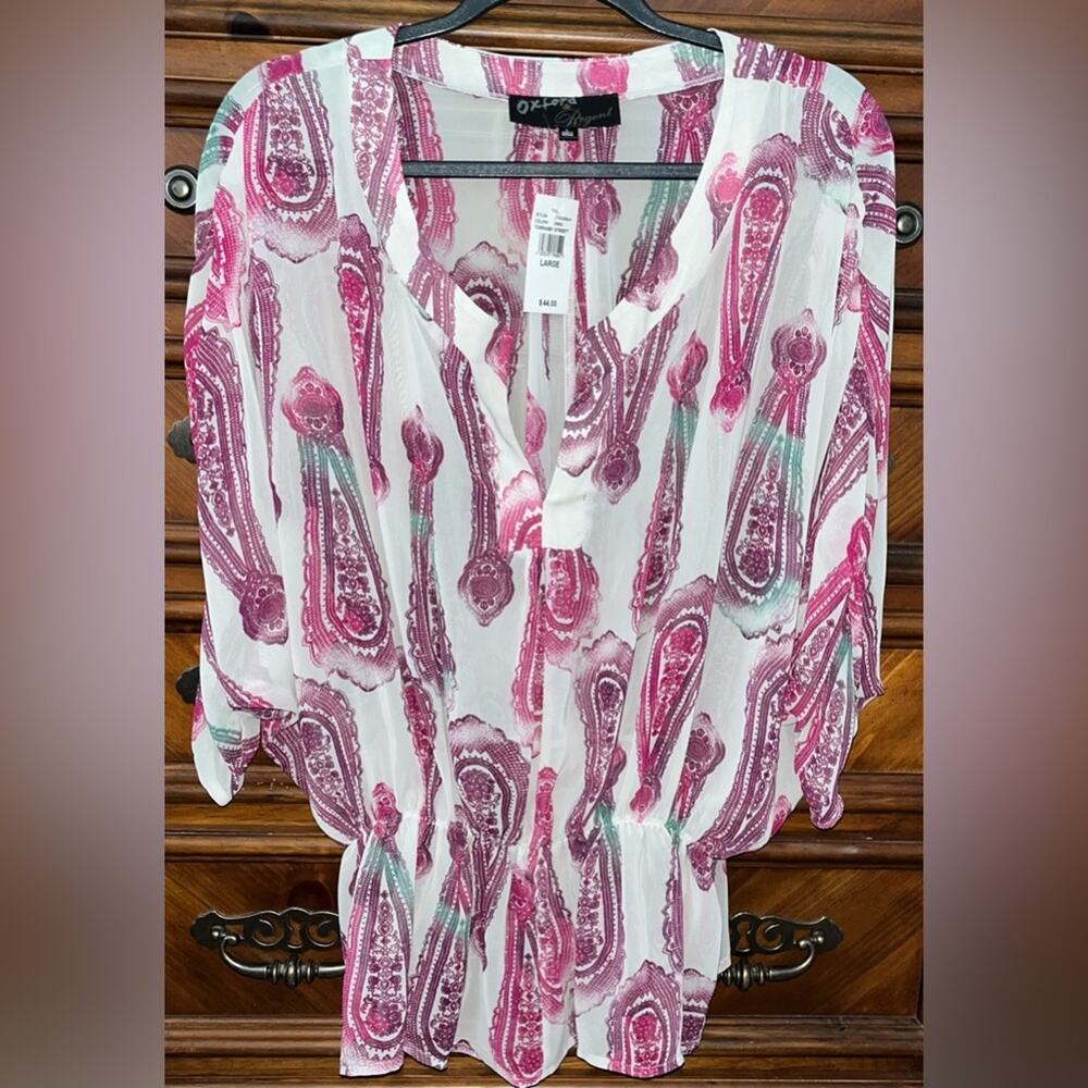 NWT! Oxford & Regent Paisley Sheer Blouse 25” P2P